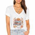 Cozy Autumn Books Fully Booked For Fall Books Pumpkin Women's Jersey Short Sleeve Deep V-Neck Tshirt Cozy Autumn Books Fully Booked For Fall Books Pumpkin Women's Jersey Short Sleeve Deep V-Neck Tshirt