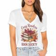 Cozy Readers Book Society Fall Autumn Floral Pumpkin Season Women's Jersey Short Sleeve Deep V-Neck Tshirt Cozy Readers Book Society Fall Autumn Floral Pumpkin Season Women's Jersey Short Sleeve Deep V-Neck Tshirt