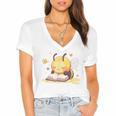 Cute Bee Reading Book Teacher Student Reader Graphic For Men Women Kids Women's Jersey Short Sleeve Deep V-Neck Tshirt