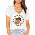 Cute Cat Fall In Love With Reading Book Cat Lover Librarian Women's Jersey Short Sleeve Deep V-Neck Tshirt