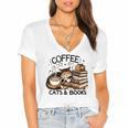 Cute Coffee Cats Books Lover Idea Women Men Kids Women's Jersey Short Sleeve Deep V-Neck Tshirt Cute Coffee Cats Books Lover Idea Women Men Kids Women's Jersey Short Sleeve Deep V-Neck Tshirt