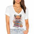 Cute Fox Read More Be Kind Stay Weird Reader Geek Book Lover Women's Jersey Short Sleeve Deep V-Neck Tshirt