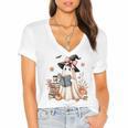 Cute Ghost Reading Book Librarian Book Lover Women's Jersey Short Sleeve Deep V-Neck Tshirt
