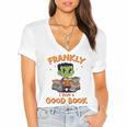 Cute Halloween Teacher Librarian Frankenstein Reading Books Women's Jersey Short Sleeve Deep V-Neck Tshirt