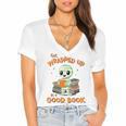 Cute Halloween Teacher Librarian Mummy Reading Books Women's Jersey Short Sleeve Deep V-Neck Tshirt Cute Halloween Teacher Librarian Mummy Reading Books Women's Jersey Short Sleeve Deep V-Neck Tshirt