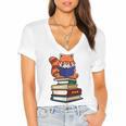 Cute Kawaii Kids Reading Books Glasses Red Panda Lover Women's Jersey Short Sleeve Deep V-Neck Tshirt Cute Kawaii Kids Reading Books Glasses Red Panda Lover Women's Jersey Short Sleeve Deep V-Neck Tshirt