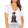 Cute Mouse Reading Book Graduation Women's Jersey Short Sleeve Deep V-Neck Tshirt