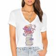 Cute Octopus Bookworm Fun Reading Tee For Book Lovers Women's Jersey Short Sleeve Deep V-Neck Tshirt