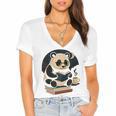 Cute Panda Reading Book Under Moon Bookworm Coffee Lover Women's Jersey Short Sleeve Deep V-Neck Tshirt Cute Panda Reading Book Under Moon Bookworm Coffee Lover Women's Jersey Short Sleeve Deep V-Neck Tshirt