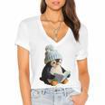 Cute Penguin Reading Book Faux-Crochet Print Women's Jersey Short Sleeve Deep V-Neck Tshirt Cute Penguin Reading Book Faux-Crochet Print Women's Jersey Short Sleeve Deep V-Neck Tshirt