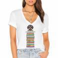 Cute Wiener Dog Dachshund Reading On Pile Of Books Women's Jersey Short Sleeve Deep V-Neck Tshirt