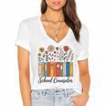 Cute Wildflower Book School Counseling Life School Counselor Women's Jersey Short Sleeve Deep V-Neck Tshirt