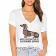 Dachshund Dog Dachshund Decor Books Nerds Dachshund Women's Jersey Short Sleeve Deep V-Neck Tshirt