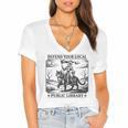 Defend Your Local Public Library Cat Knight Book Lover Women's Jersey Short Sleeve Deep V-Neck Tshirt