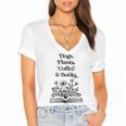 Dogs Plants Coffee Books Book Lover Dog Lover Reading Women's Jersey Short Sleeve Deep V-Neck Tshirt