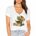 Dragon Bookworm Reading Book Graphic Women's Jersey Short Sleeve Deep V-Neck Tshirt