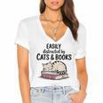 Easily Distracted By Cats And Books Cute Book Lover Women's Jersey Short Sleeve Deep V-Neck Tshirt Easily Distracted By Cats And Books Cute Book Lover Women's Jersey Short Sleeve Deep V-Neck Tshirt