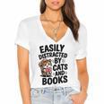 Easily Distracted By Cats And Books Lovers Reading Women's Jersey Short Sleeve Deep V-Neck Tshirt Easily Distracted By Cats And Books Lovers Reading Women's Jersey Short Sleeve Deep V-Neck Tshirt