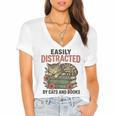 Easily Distracted By Cats And Books Vintage Women's Jersey Short Sleeve Deep V-Neck Tshirt Easily Distracted By Cats And Books Vintage Women's Jersey Short Sleeve Deep V-Neck Tshirt