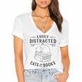Easily Distracted By Cats And Books For Women Women's Jersey Short Sleeve Deep V-Neck Tshirt Easily Distracted By Cats And Books For Women Women's Jersey Short Sleeve Deep V-Neck Tshirt