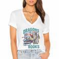Easily Distracted By Dragons And Books Bookworm Women's Jersey Short Sleeve Deep V-Neck Tshirt