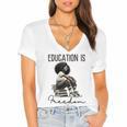 Education Is Freedom Teacher Women Books Black History Women's Jersey Short Sleeve Deep V-Neck Tshirt