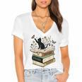 Fantasy Drama Tragedy Cat Book Lover Reading Humor Women's Jersey Short Sleeve Deep V-Neck Tshirt