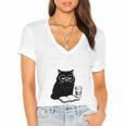 First Of All I’m A Delight Cute Cat Books Coffee Humor Women's Jersey Short Sleeve Deep V-Neck Tshirt