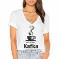 But First Kafka Coffee For Literature & Book Lovers Women's Jersey Short Sleeve Deep V-Neck Tshirt But First Kafka Coffee For Literature & Book Lovers Women's Jersey Short Sleeve Deep V-Neck Tshirt