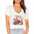 Fox And Book Lover Graphic For Women And Spring Pink Flower Women's Jersey Short Sleeve Deep V-Neck Tshirt Fox And Book Lover Graphic For Women And Spring Pink Flower Women's Jersey Short Sleeve Deep V-Neck Tshirt