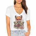 Fox Read Books Be Kind Stay Weird Reader Cute Nerd Bookworm Women's Jersey Short Sleeve Deep V-Neck Tshirt