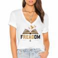 Freadom Anti Banned Books Lovers Reading Librarian Bookworm Women's Jersey Short Sleeve Deep V-Neck Tshirt