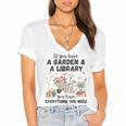 Gardening & Library Lover Books Reading Plants Cute Women's Jersey Short Sleeve Deep V-Neck Tshirt