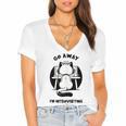 Go Away I'm Introverting Cat With Coffee Women's Jersey Short Sleeve Deep V-Neck Tshirt Go Away I'm Introverting Cat With Coffee Women's Jersey Short Sleeve Deep V-Neck Tshirt