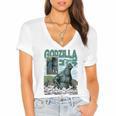 Godzilla Ocean Scene Comic Book Illustration Movie Monster Women's Jersey Short Sleeve Deep V-Neck Tshirt Godzilla Ocean Scene Comic Book Illustration Movie Monster Women's Jersey Short Sleeve Deep V-Neck Tshirt