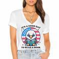A Good Day To Read a Book Reading Eagle With American Flag Women's Jersey Short Sleeve Deep V-Neck Tshirt A Good Day To Read a Book Reading Eagle With American Flag Women's Jersey Short Sleeve Deep V-Neck Tshirt