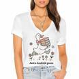 Goose With Books Cute Bookworm Reader Women's Jersey Short Sleeve Deep V-Neck Tshirt