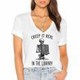 Halloween Skeleton Pun Book Lover Library Joke Women's Jersey Short Sleeve Deep V-Neck Tshirt