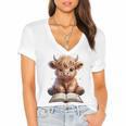 Highland Cow Reading Book Bookworm Women's Jersey Short Sleeve Deep V-Neck Tshirt Highland Cow Reading Book Bookworm Women's Jersey Short Sleeve Deep V-Neck Tshirt
