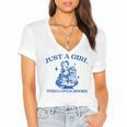 Just a Girl Who Loves Books Book Lover Bookish Women's Jersey Short Sleeve Deep V-Neck Tshirt