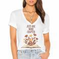 Just One More Chapter Book Lovers Floral Women's Jersey Short Sleeve Deep V-Neck Tshirt