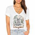 Just One More Chapter Bookish Book Reading Botanical Women's Jersey Short Sleeve Deep V-Neck Tshirt