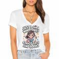 Kawaii Cat And Books Just A Girl Who Loves Both Women's Jersey Short Sleeve Deep V-Neck Tshirt