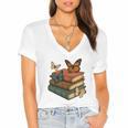 Life Is Better With Butterflies And Books Cute Butterfly Women's Jersey Short Sleeve Deep V-Neck Tshirt