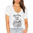Life Is Better With Cats & Books Sphynx Cat Mom Women Women's Jersey Short Sleeve Deep V-Neck Tshirt