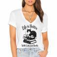 Life Is Better With Cats & Books Tuxedo Cat Mom Women Women's Jersey Short Sleeve Deep V-Neck Tshirt Life Is Better With Cats & Books Tuxedo Cat Mom Women Women's Jersey Short Sleeve Deep V-Neck Tshirt