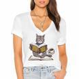 Life Is Better With Cats Coffee Books Cat Reading Book Women's Jersey Short Sleeve Deep V-Neck Tshirt