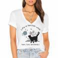Life Is Better With Yarn Cats And Books Women's Jersey Short Sleeve Deep V-Neck Tshirt