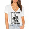 Life Is Short Buy The Book Skeleton Book Lover Reading Women's Jersey Short Sleeve Deep V-Neck Tshirt
