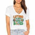 Lifting To Hold More Books Weightlifting Workout Gym Lover Women's Jersey Short Sleeve Deep V-Neck Tshirt